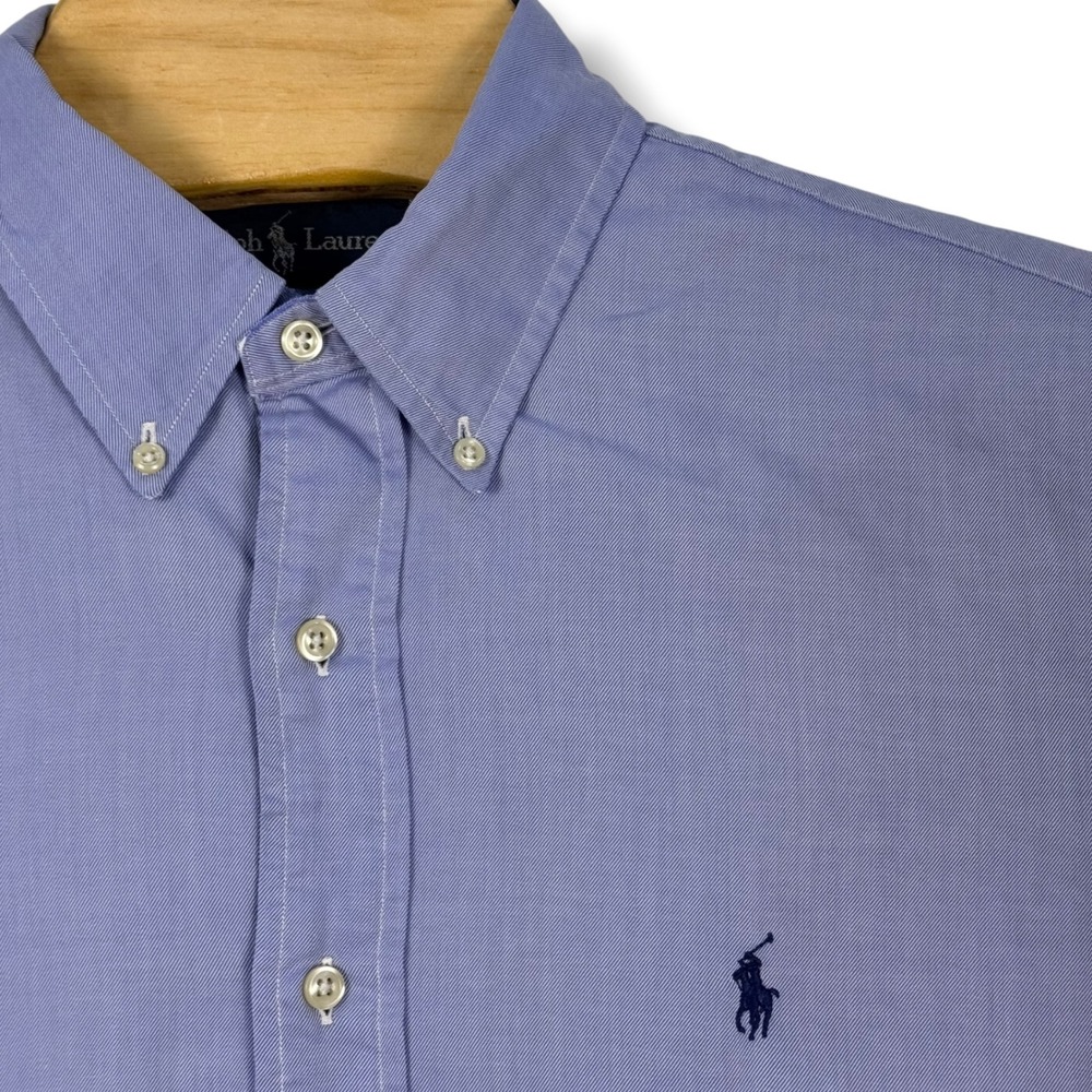 Ralph Lauren Button Down Shirt Men 16.5 Large Blue Custom Fit Cotton Preppy Pony